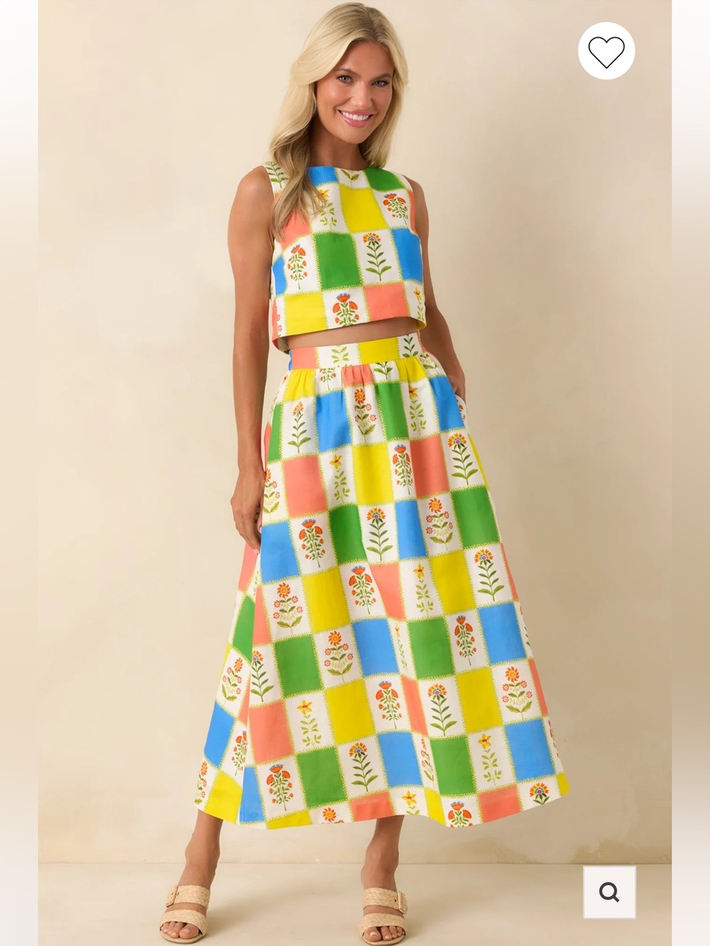 🆕#28~ PROSPERINA MADDIE MULTI FLORAL PATCHWORK LINEN BLEND MAXI SKIRT, Med